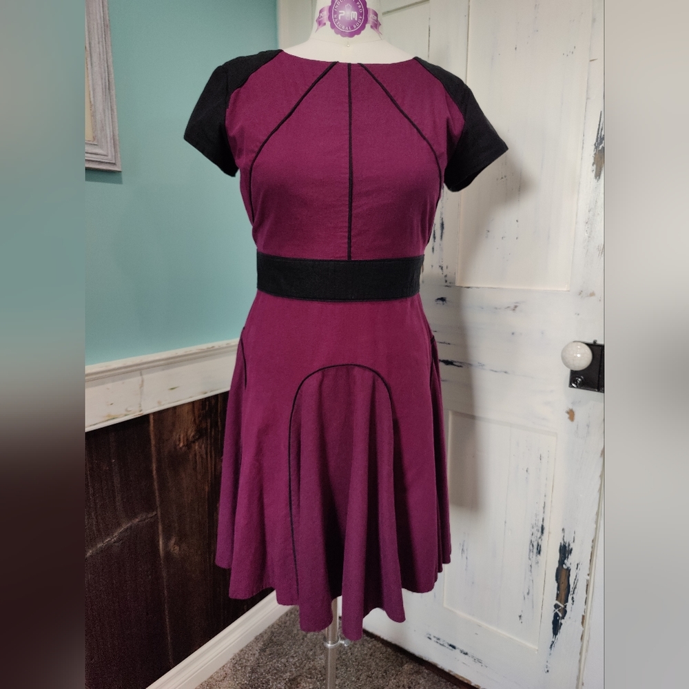 Handmade Purple and Black linen blend dress, size 12